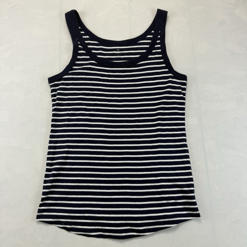 Caslon Womens Large Navy Blue White Striped Tank Top Sleeveless Scoop Neck